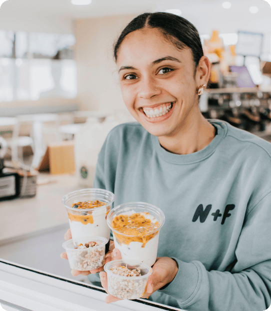 Close up of staff at photoshoot for health food hospitality business in Perth